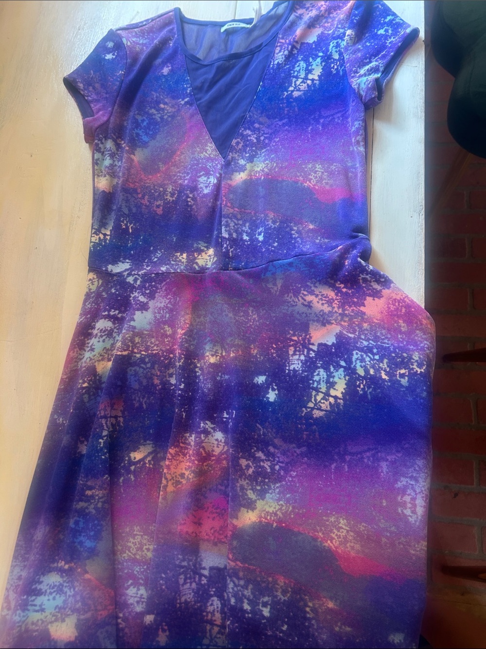 Kimchi Blue Purple Abstract Midi Dress with Pink & Blue Accents